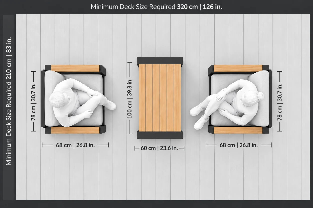 Minimum deck size required and top-down layout dimensions