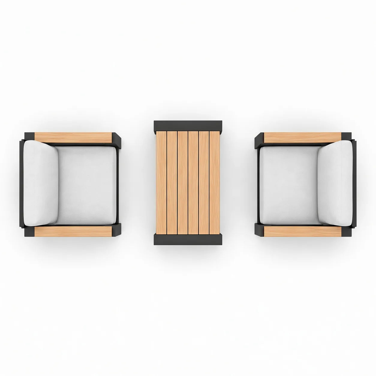 Top view with two armchairs and matching coffee table