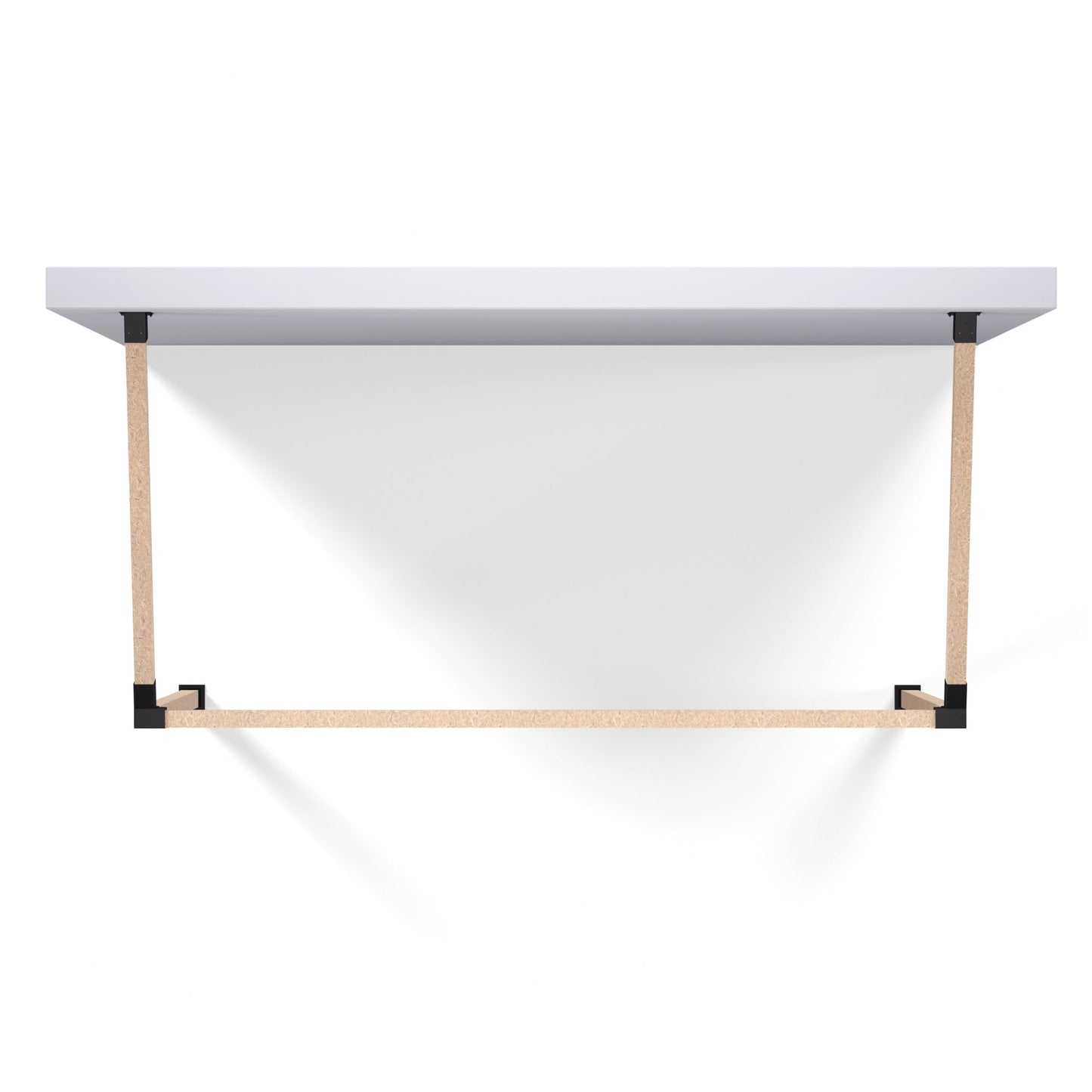 Top view diagram of wall mounted pergola bracket kit with recommended wood span for DIY installation.