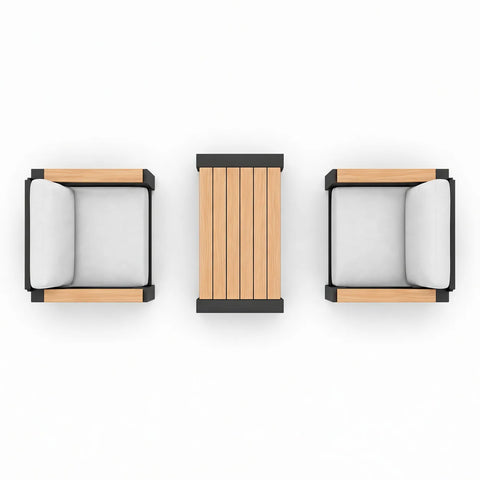 Top view with two armchairs and matching coffee table