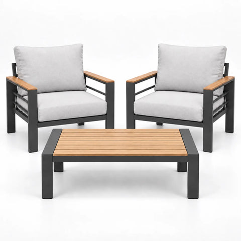 Front studio view with two armchairs and matching coffee table