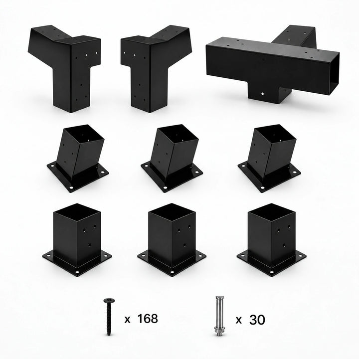 Double Wall Mount Pergola Kit for 4x4 Wood Posts – brackets, bases and screws