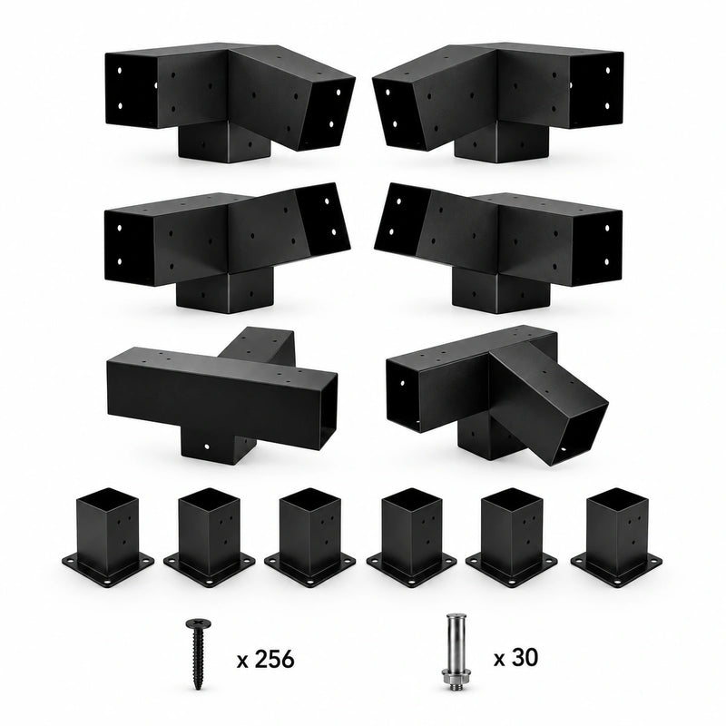 Double Sloped Roof Pergola Kit for 4x4 Wood Posts – brackets, post bases and screws