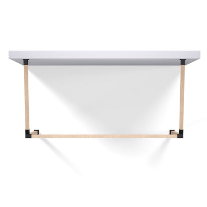 Top view diagram of wall mounted pergola bracket kit with recommended wood span for DIY installation.